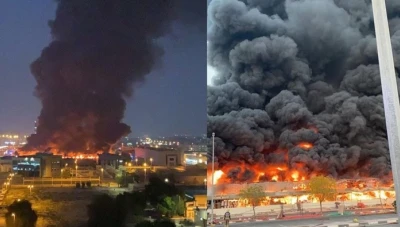 حريق ضخم في سوق شعبي بإمارة عجمان الإماراتية... فيديو