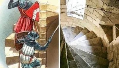 لماذا كانت السلالم في قلاع العصور الوسطى ضيقة وتلتف في اتجاه عقارب الساعة