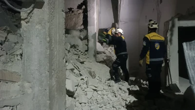 انهيار مبنى سكني غير مأهول في جسر الشغور غربي إدلب