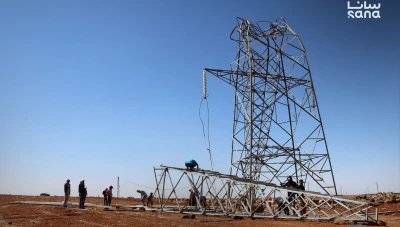 صيانة لخط التوتر العالي بين الرقة والحسكة