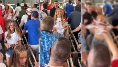 قطر ترحل مشجعة انجليزية إلى بلدها بعد ان قامت بنزع قميصها وسط الجمهور (فيديو)