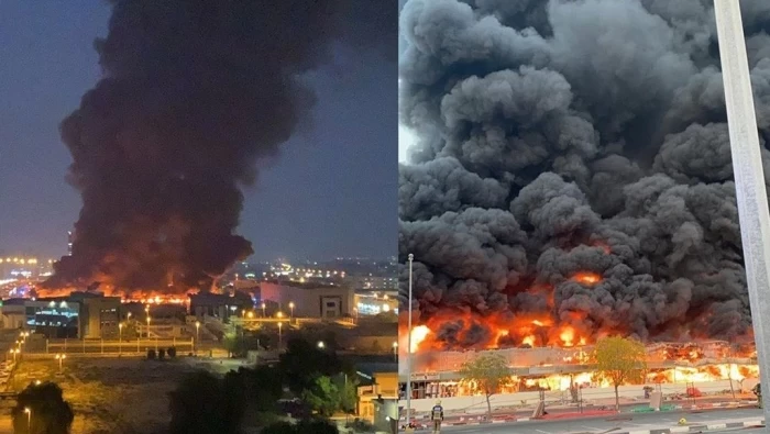 حريق ضخم في سوق شعبي بإمارة عجمان الإماراتية... فيديو