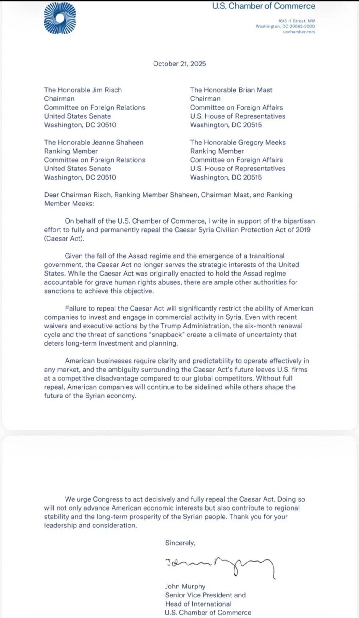 غرفة التجارة الأمريكية تضغط لإلغاء قيصر