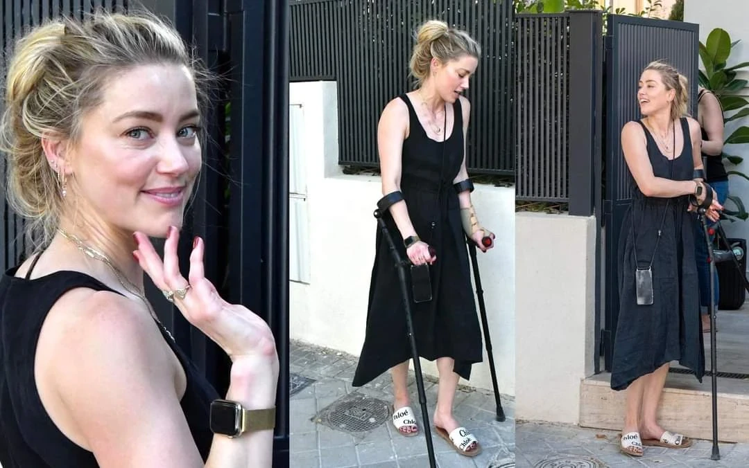 امبر هيرد بظهور لافت وهي تمشي بعكازين